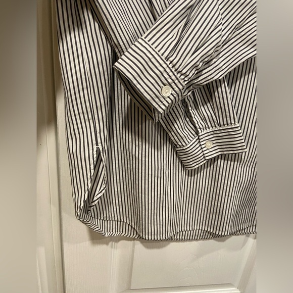 J. Crew Size S Black White Stripe Long Sleeve V Neck Collared Popover Tunic Top - Picture 5 of 10